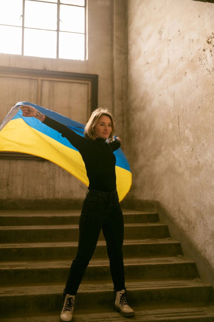 Ukrainian flag modern office
